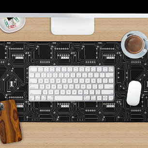 Classy Black White Retro Computer Circuit Board Desk Mat