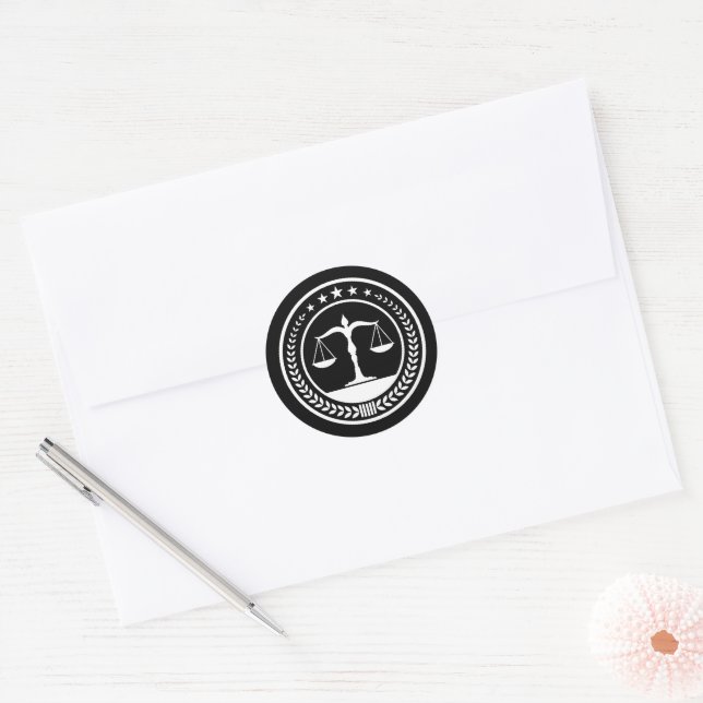Classy Black & White Scales of Justice | Law Gifts Classic Round Sticker (Envelope)
