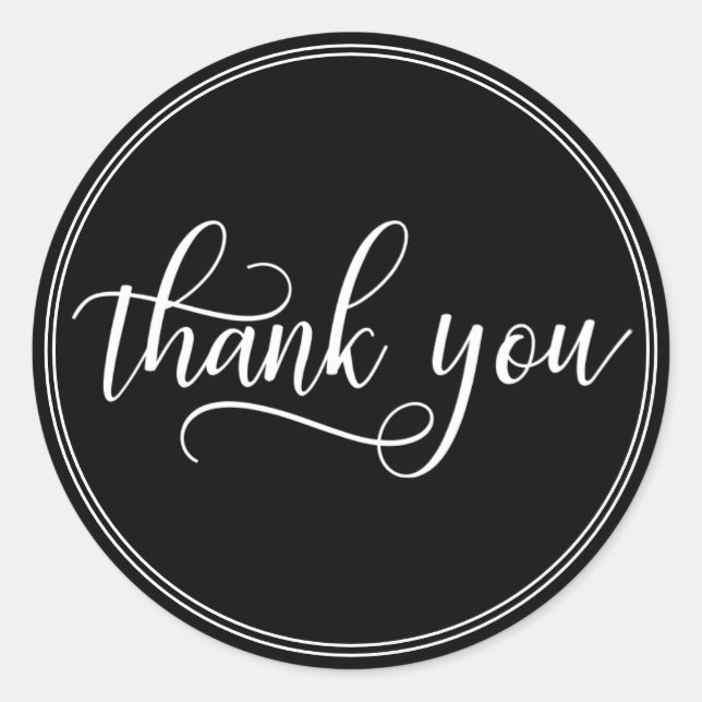 Classy Black White Script Calligraphy Thank You Classic Round Sticker (Front)