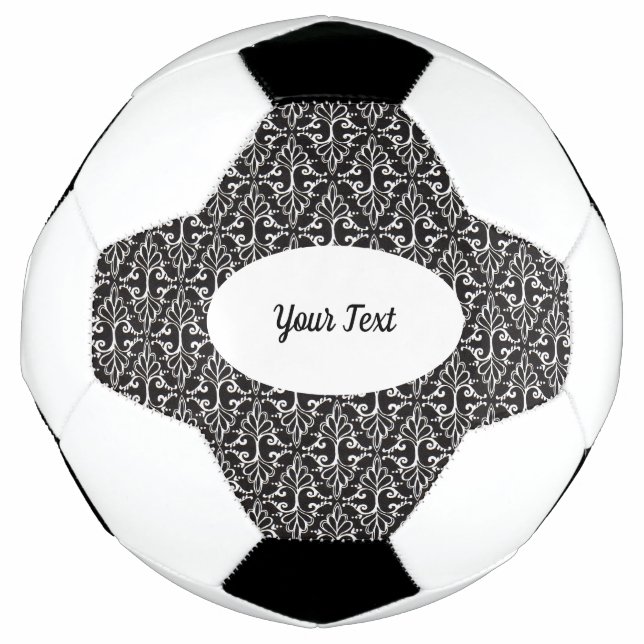 Classy Black White Scrolled Damask Pattern Football (Front)