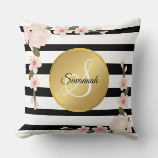 Classy black & white stripe Bridesmaid name Cushion