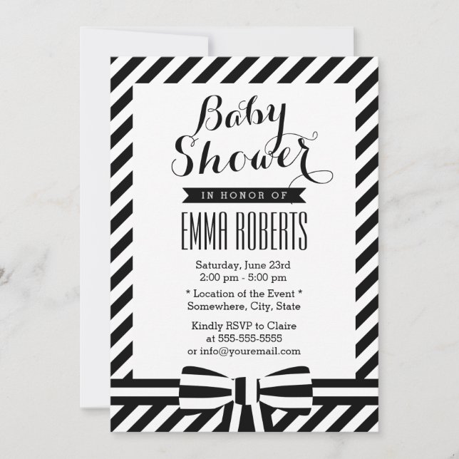 Classy Black & White Stripes Baby Shower Invitation (Front)