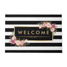 Classy Black White Stripes Beautiful Floral Decor