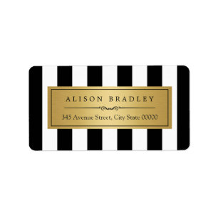 Classy Black White Stripes Bold Gold Label
