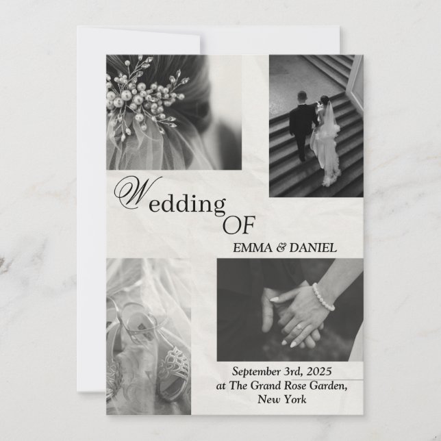 Classy Black & White Wedding Invitation (Front)