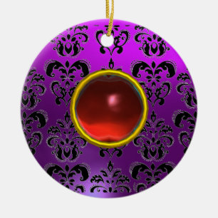 CLASSY BLACK YELLOW DAMASK GEM STONE CERAMIC TREE DECORATION