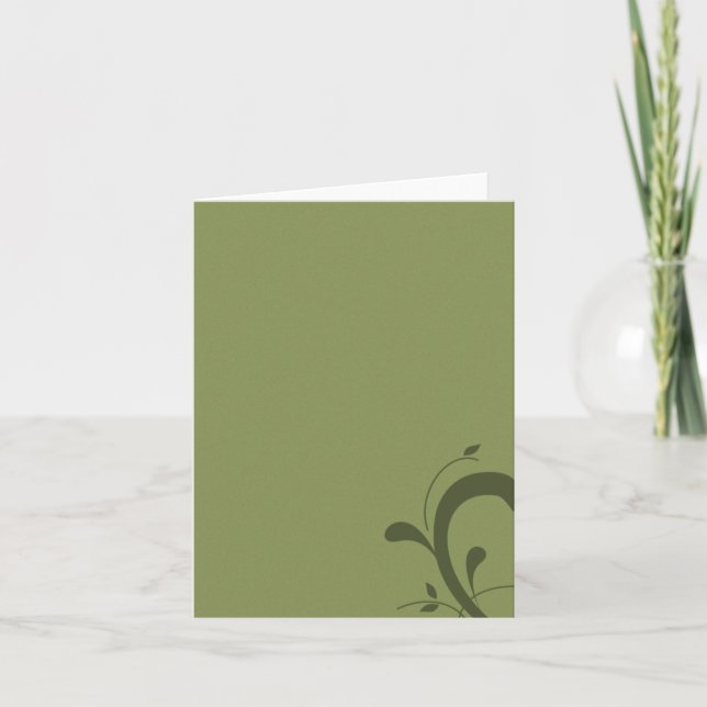 Classy Blank Olive Green with Flourish Note Card (Front)