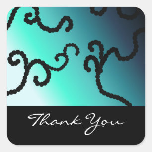 Classy Blue and Black Beaded Thank You Square Sticker