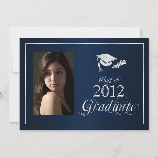 Classy Blue and Silver 2012 Graduate Photo Invite (Front)