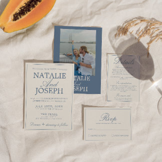 Classy Blue And White Old Money Retro Wedding Invitation