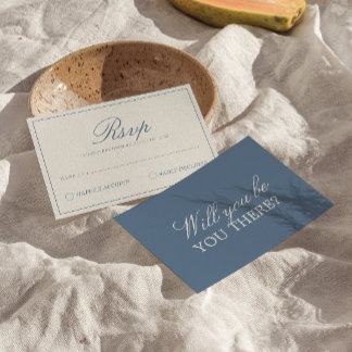 Classy Blue And White Old Money Retro Wedding RSVP Card