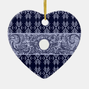 Classy Blue Baroque Pattern by LeahG - cherubs Ceramic Tree Decoration