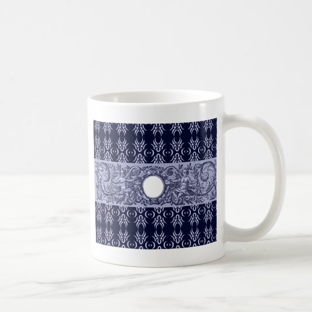 Classy Blue Baroque Pattern by LeahG - cherubs Coffee Mug (Right)