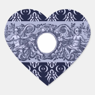 Classy Blue Baroque Pattern by LeahG - cherubs Heart Sticker