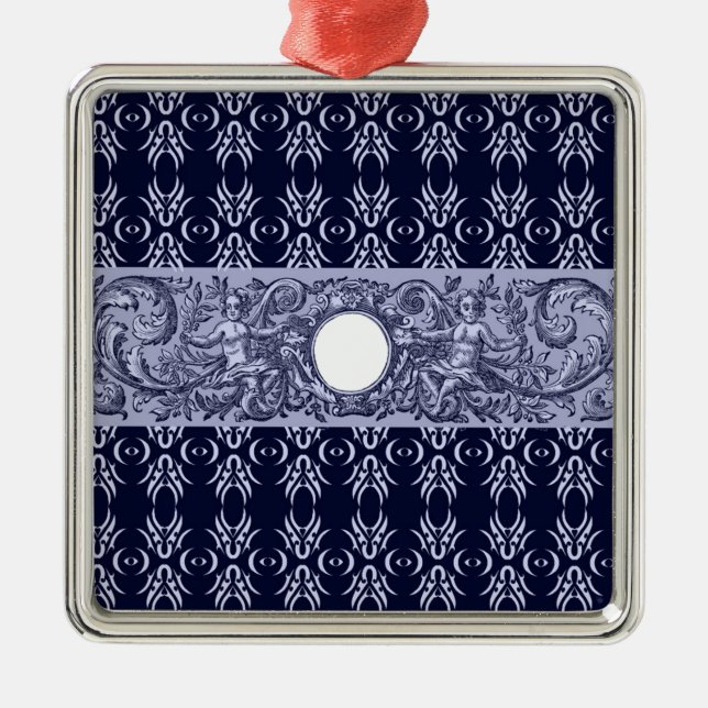 Classy Blue Baroque Pattern by LeahG - cherubs Metal Tree Decoration (Front)