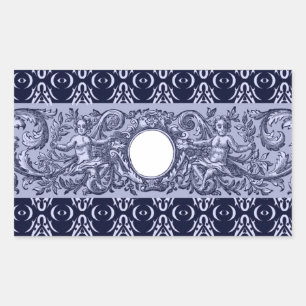 Classy Blue Baroque Pattern by LeahG - cherubs Rectangular Sticker