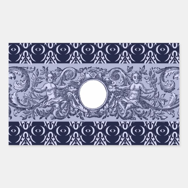 Classy Blue Baroque Pattern by LeahG - cherubs Rectangular Sticker (Front)