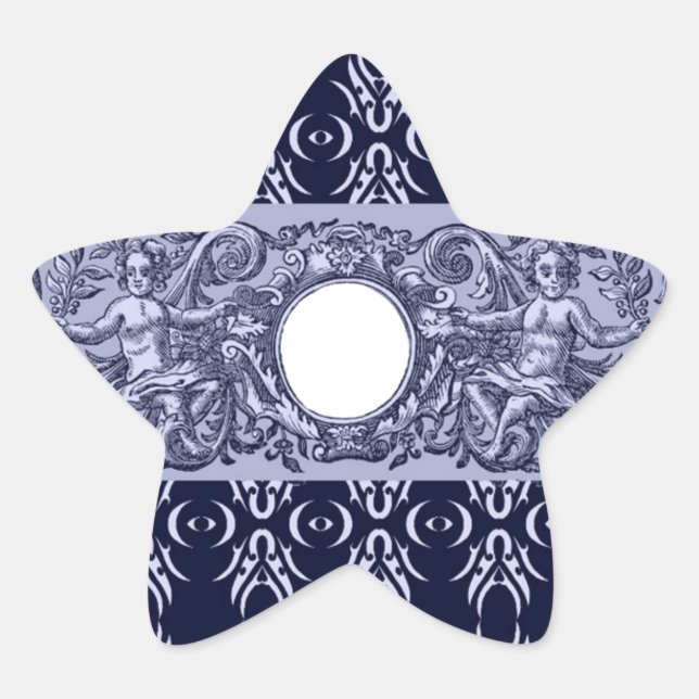 Classy Blue Baroque Pattern by LeahG - cherubs Star Sticker (Front)