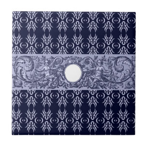 Classy Blue Baroque Pattern by LeahG - cherubs Tile
