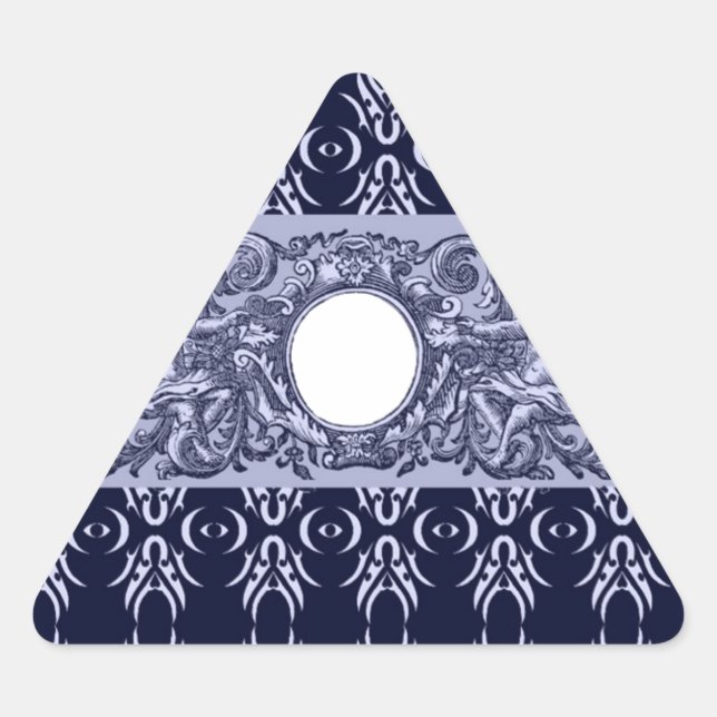 Classy Blue Baroque Pattern by LeahG - cherubs Triangle Sticker (Front)