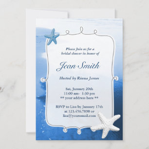 Classy Blue Beach & Starfish Bridal Shower Invite