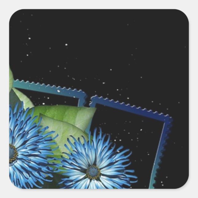 Classy blue black floral gifts - personalise names square sticker (Front)