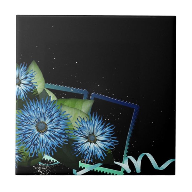 Classy blue black floral gifts - personalise names tile (Front)