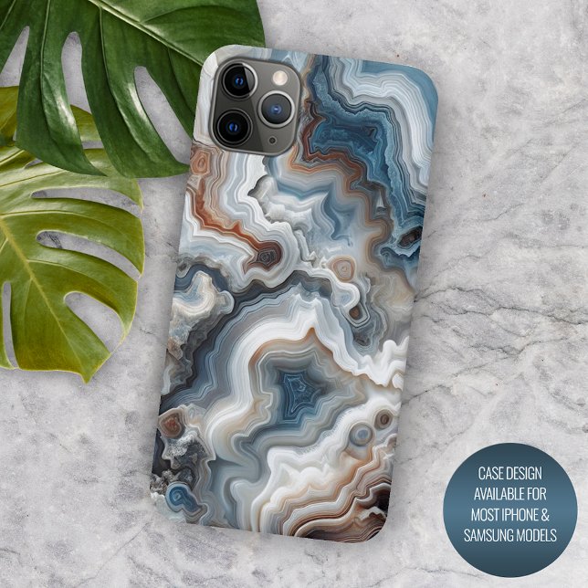 Classy Blue Brown Grey White Quartz Agate Pattern Case-Mate iPhone Case (Creator Uploaded)