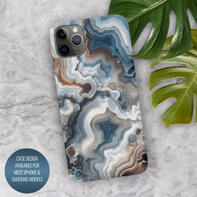 Classy Blue Brown Grey White Quartz Agate Pattern iPhone Case (Creator Uploaded)