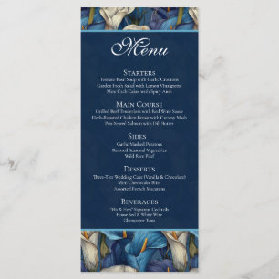 Classy Blue Calla Lily Rustic Wedding Theme Menu