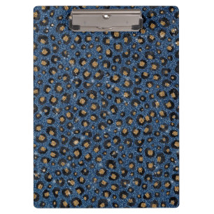 Classy Blue Glitter Black Gold Leopard Print Clipboard