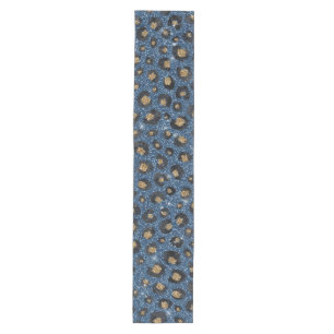 Classy Blue Glitter Black Gold Leopard Print Medium Table Runner