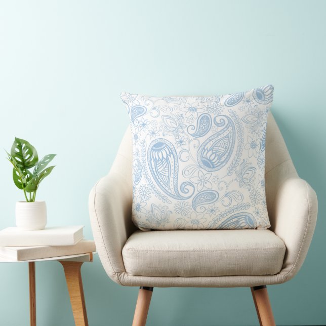 Classy Blue Glitter Paisley Floral White Pattern Cushion (Chair)