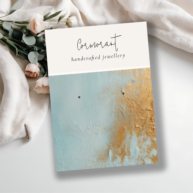 Classy Blue Gold Oil Paint Texture Earring Holder Business Card (Creator Uploaded)