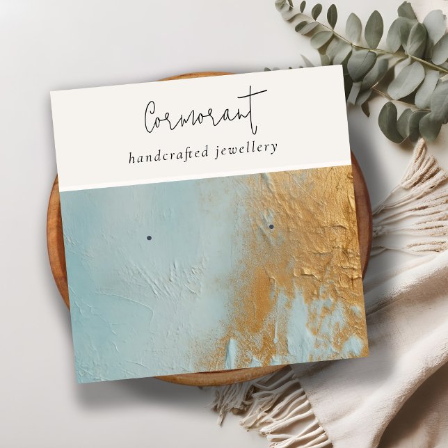 Classy Blue Gold Oil Paint Texture Earring Holder Square Business Card (Creator Uploaded)