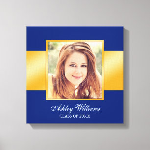 Classy Blue Gold Senior Photo Graduation Canvas Print