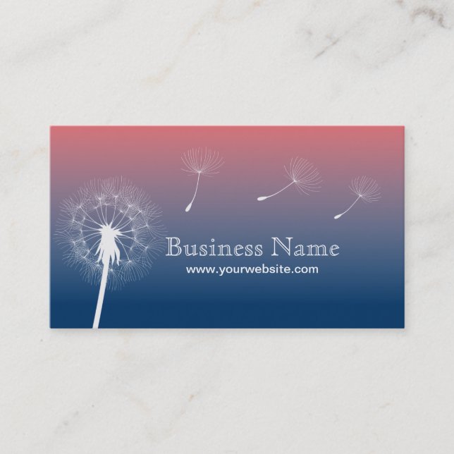 Classy Blue & Pink Twilight Dandelion Business Card (Front)