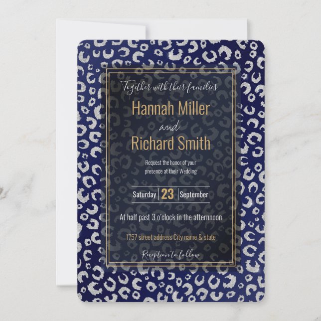 Classy Blue Silver Glitter Leopard Animal Print (Front)