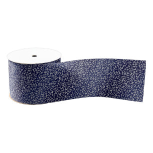 Classy Blue Silver Glitter Leopard Animal Print Grosgrain Ribbon