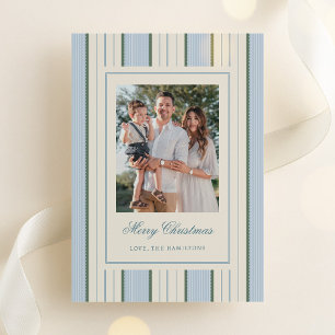 Classy Blue Vintage Wallpaper Christmas Photo Holiday Card