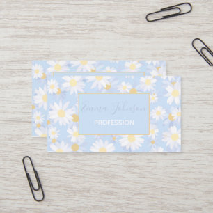Classy Blue White Daisy Flowers Business Card