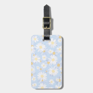 Classy Blue White Daisy Flowers Luggage Tag
