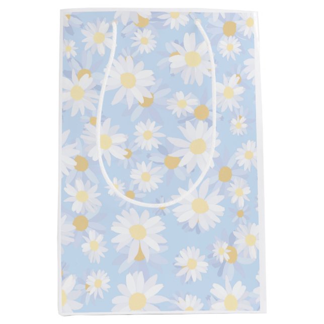 Classy Blue White Daisy Flowers Medium Gift Bag (Front)