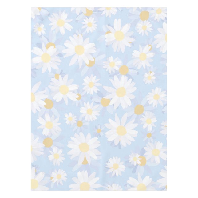 Classy Blue White Daisy Flowers Tablecloth (Front)