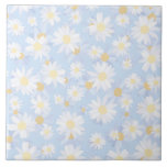 Classy Blue White Daisy Flowers Tile<br><div class="desc">This botanical daisy blooms floral nature hand painting, chic blossom beauty botanic flowery design brings happiness and beauty to special events or elegant home decor. A unique girly white daisy flower painting, hand-drawn daisies dusty blue garden illustration.</div>