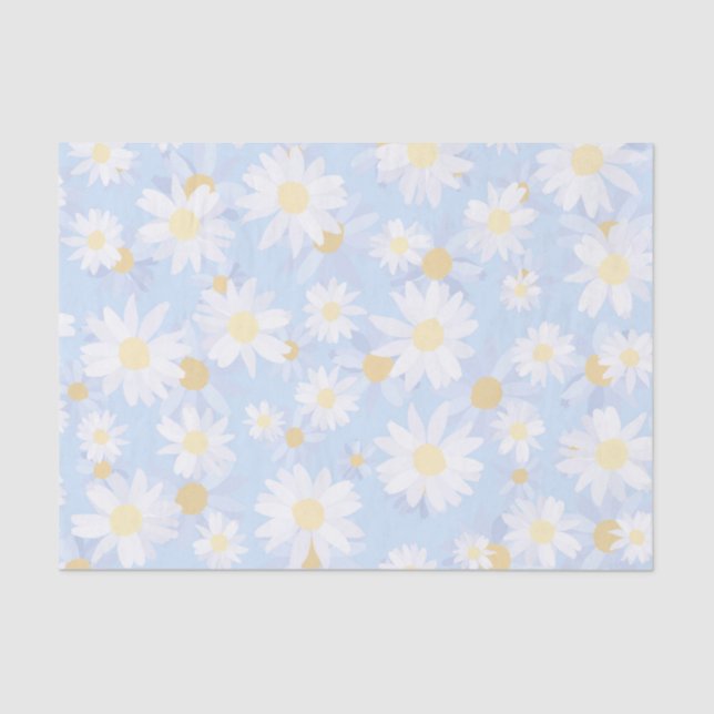 Classy Blue White Daisy Flowers Tissue Paper (Front)