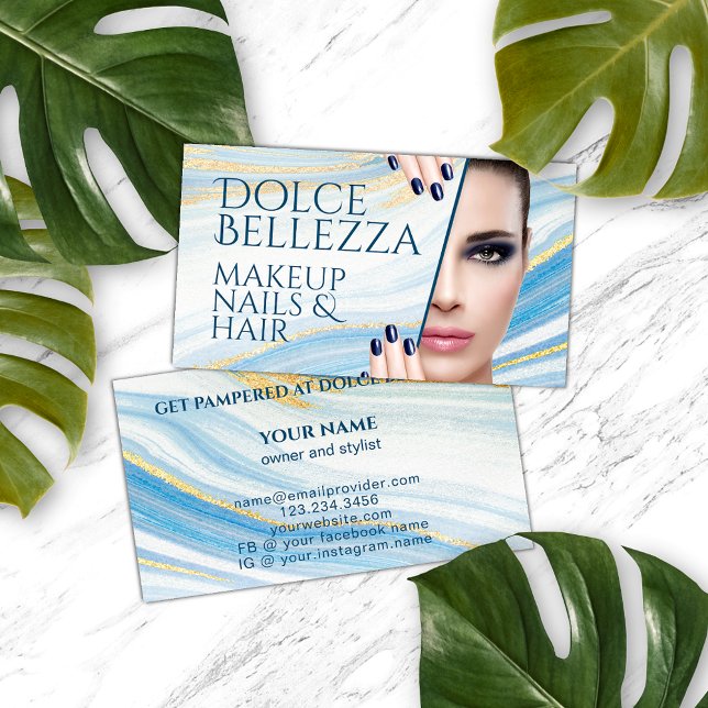 Classy Blue White Gold Marble Agate Art Pattern Business Card (Creator Uploaded)