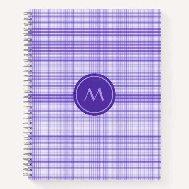 Classy Blue White Plaid Monogram  Notebook (Front)