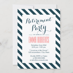Classy Blue & White Stripes Retirement Party Invitation