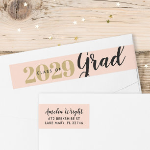 Classy Blush and Gold Graduation Return Address Wrap Around Label
